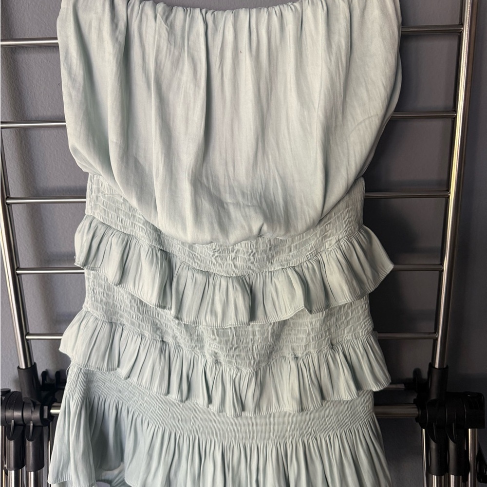 Light Blue Ruffled Strapless Dress - Picture 3 of 4